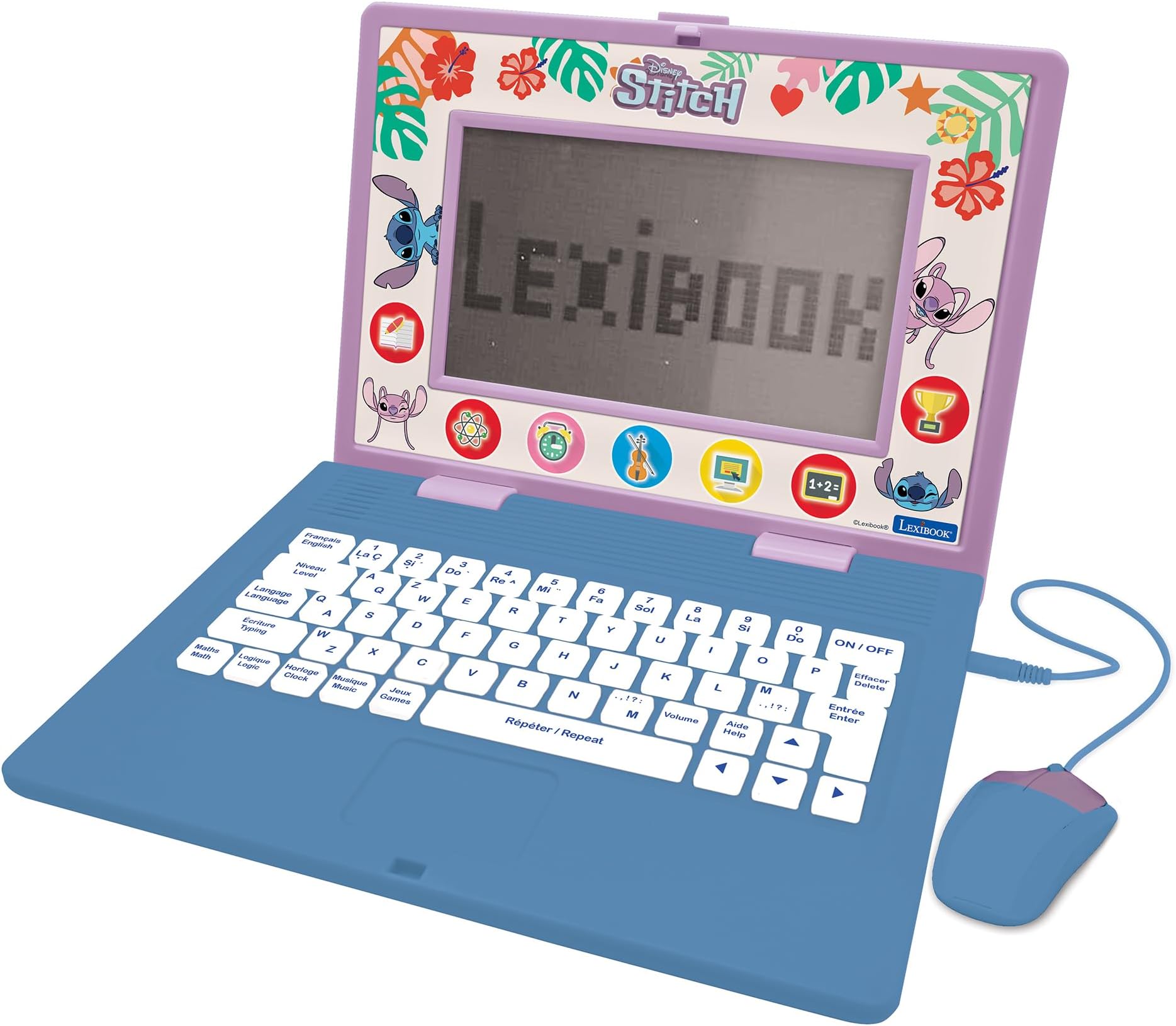 Lexibook, Disney Stitch, Bilingual and Educational Laptop ENGLISH/FRENCH, Toy for Children, 170 Activities to Learn, Play Games and Music, Large Screen, Blue/Purple, JC599Di1