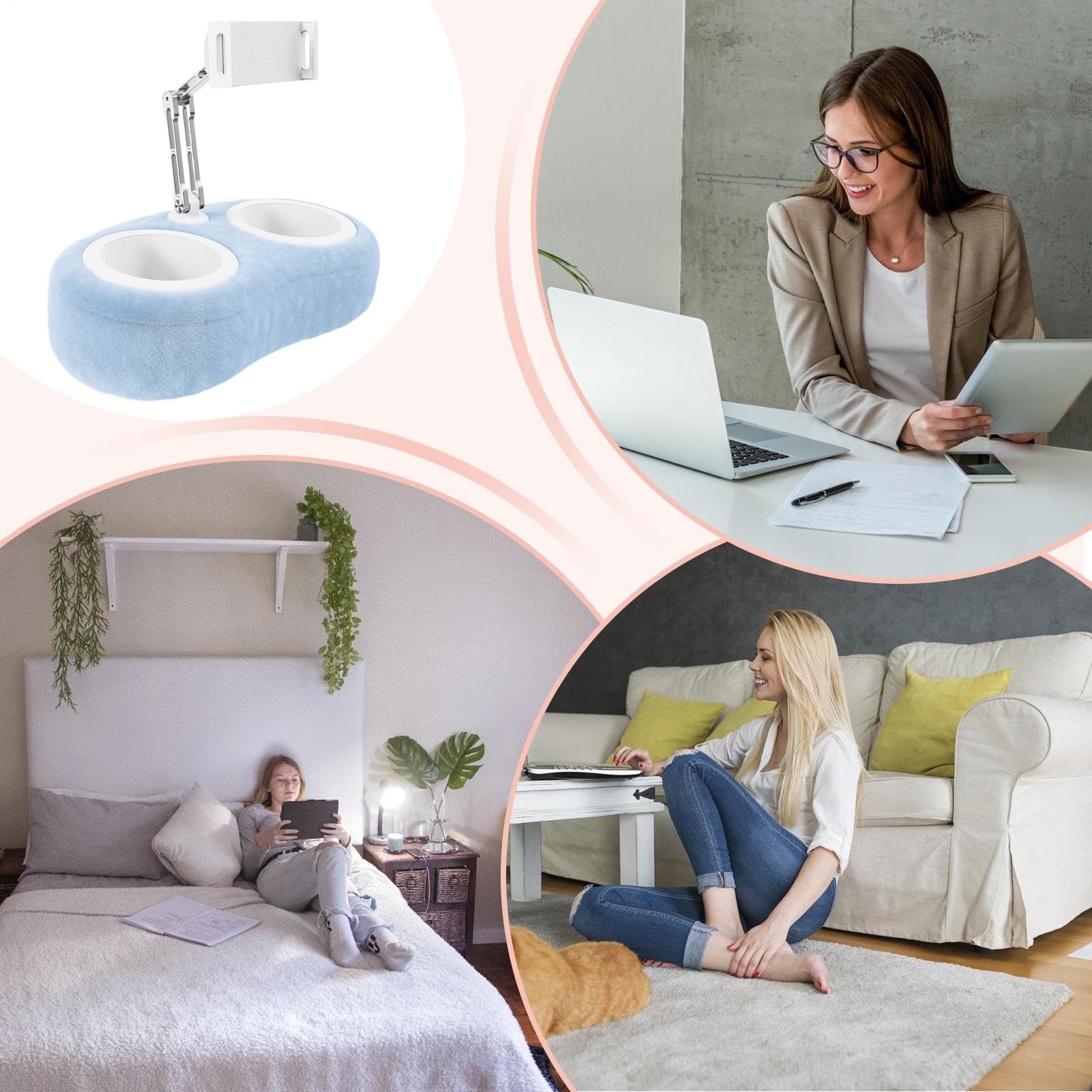 Supporto Tablet a Cuscino Supporto Telefono per Scrivania | Supporto Telescopico Per Cellulare e Leccio Girevole Per Tablet