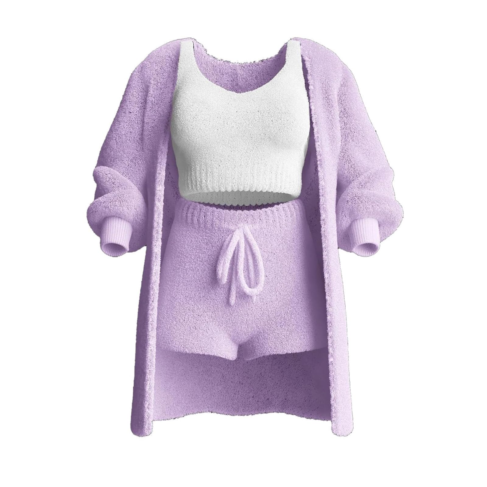 Oaiyeie Knit Set 3-Piece, Cosy Knit Set 3 Pieces, Women's Sexy Warm Fuzzy Fleece 3 Piece Outfits Pajamas (purple,2XL)