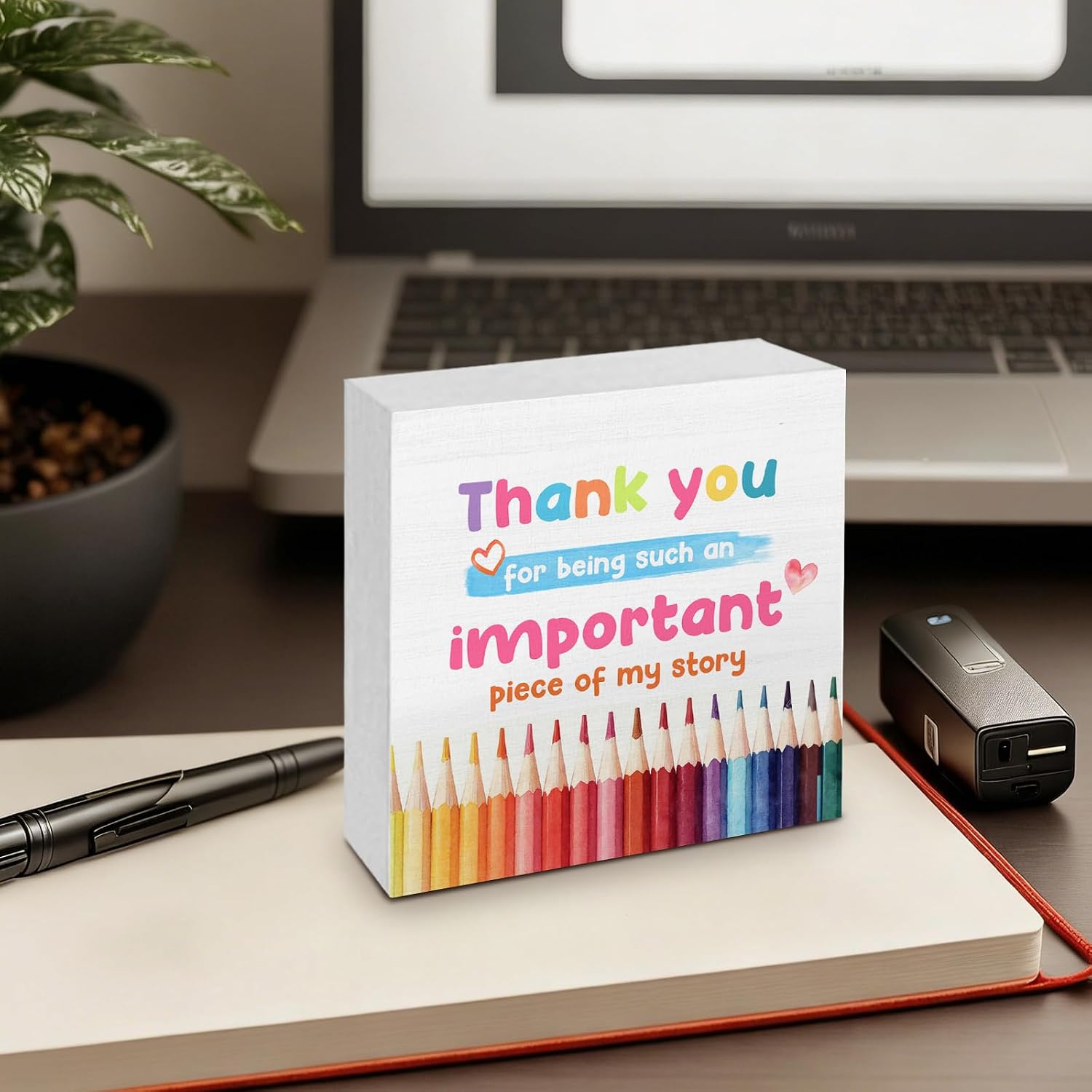 Thank You Gifts Wooden Box Signs Desk Decor, Teacher Appreciation Gifts, Thank You Teacher Gift Wooden Signs Desk Decorations for Home Office Workplace Bedroom Tabletop Shelf Wall, 5x5in image 4