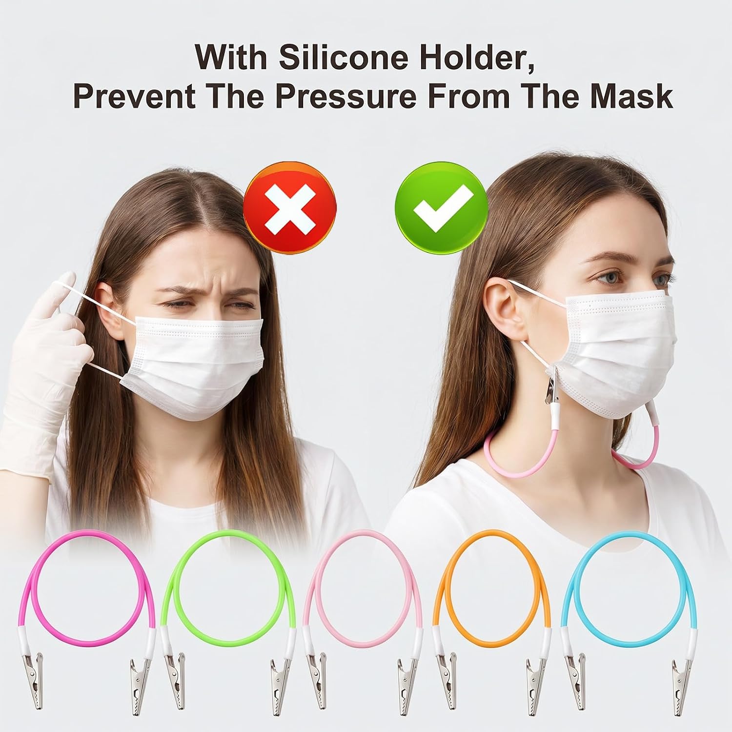 20 Pcs Silicone Dental Bib Clips, Extra Long Colorful Napkin Clips Bib Holder Dentist Napkin Chain Neck Lanyard for Elderly, Adult, Patient, Towels, Restaurant, Travel(Bright Color Series)