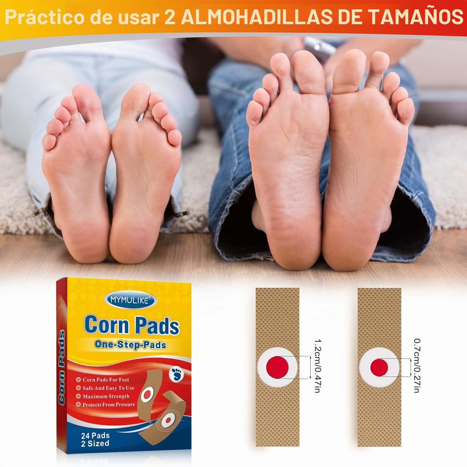 MYMULIKE 24 almohadillas para eliminar los callos, 2 tamaños de almohadillas para eliminar los callos en los pies, 12 tamaños grandes y 12 tamaños pequeños para el cuidado de los pies.