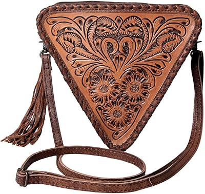 American Darling Floral Tooled Triangle Purse Brown