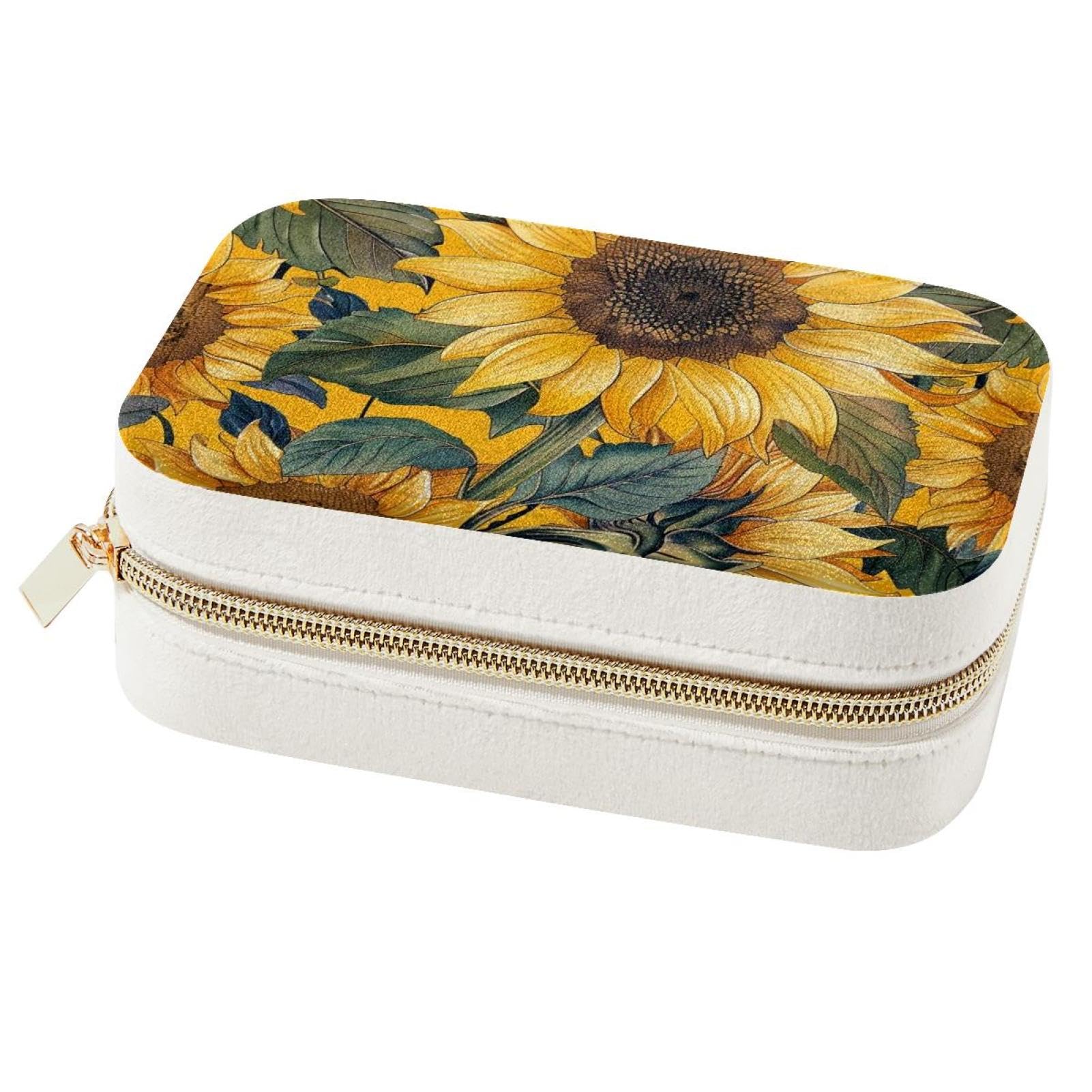 Boîte à bijoux compacte fermeture éclair imprimé tournesols frais