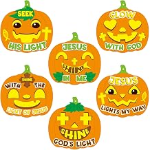 TENDFINE 30 Pcs Halloween Christian Jesus Pumpkin Craft Kits for Kids Religious Pumpkin Cross Craft Pumpkin Cutouts Hanging Ornaments for Sunday School Classroom Halloween Party Home Activities
