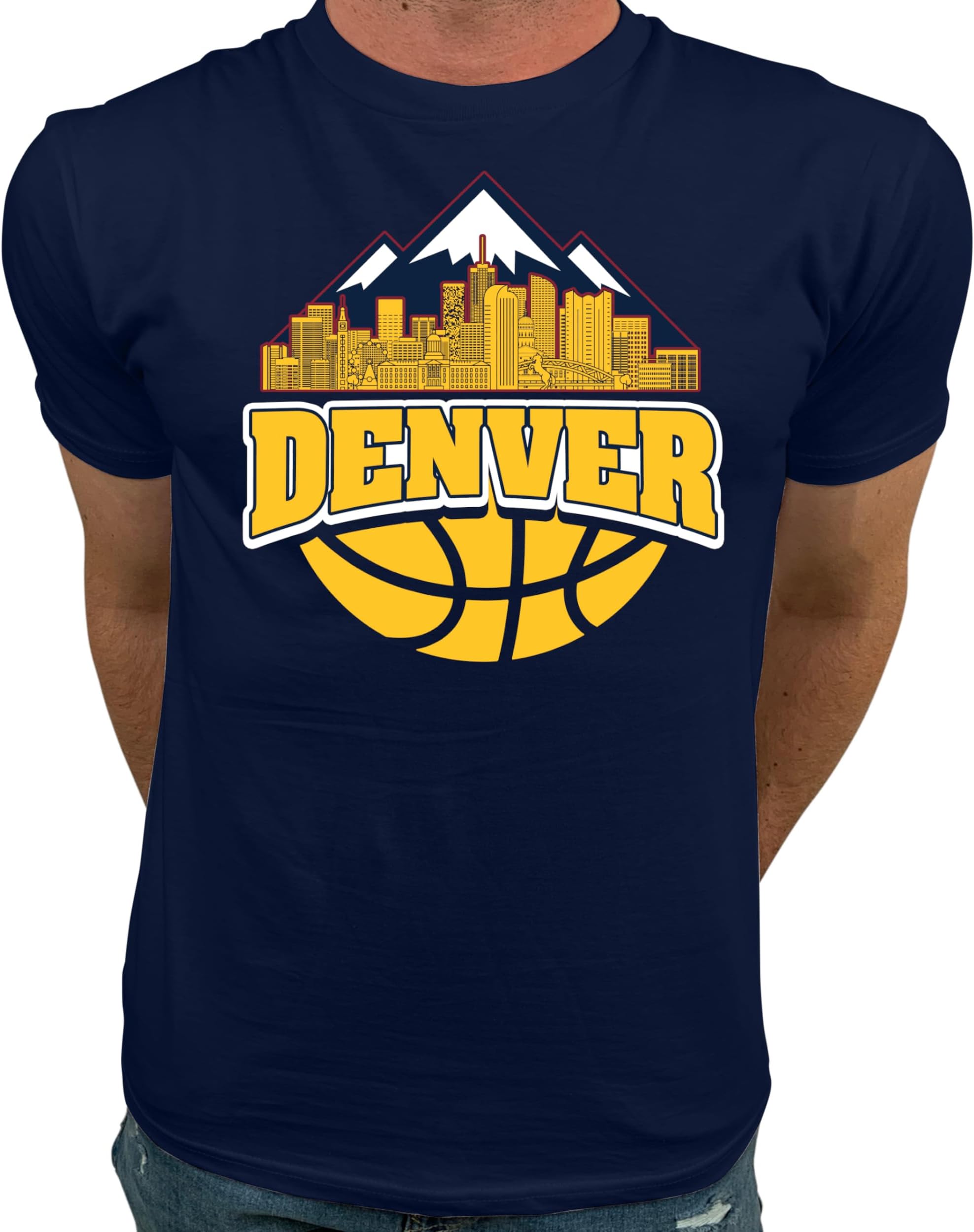 Market TrendzDenver Skyline Basketball T-Shirt โ Unisex Sports Graphic Tee with City Skyline Design
