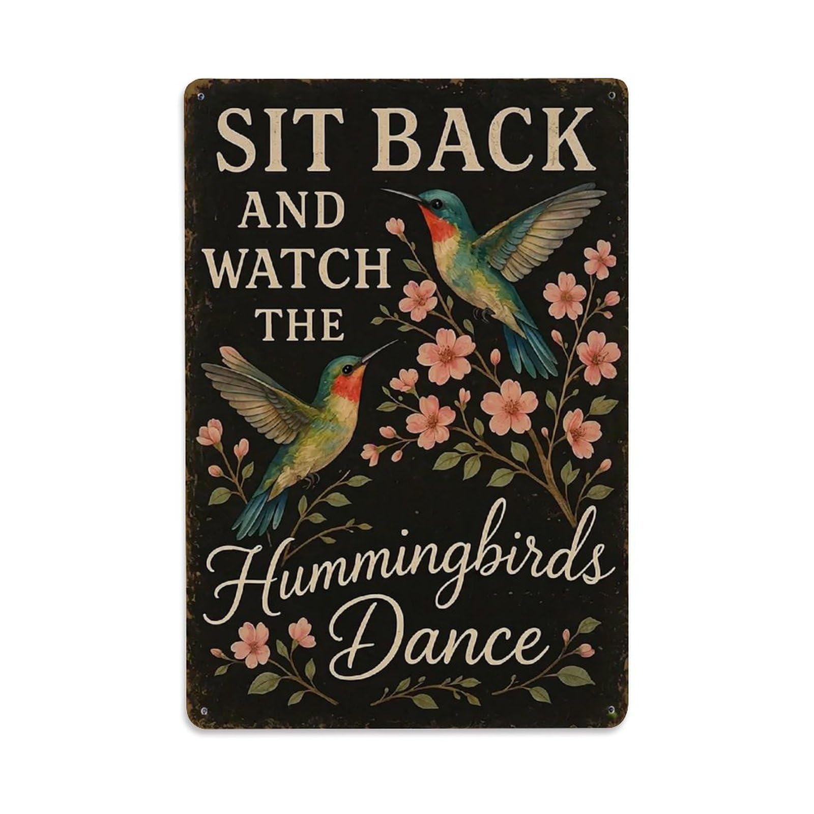 Jdfenggu Vintage Hummingbirds Dance Floral Art Sign Retro Metal Tin Sign, Decor Art Poster For Bar, Home, Man Cave, Kitchen, Laundry Room Gift 8X12inch