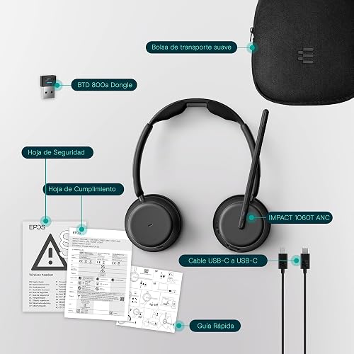 EPOS Impact 1060T ANC Casque sans Fil Adaptive Noise Cancelling pour PC avec Réduction de Bruit Active, Micro EPOS AI™, Super Wideband, Bluetooth, Charge sans Fil, Certifié Microsoft Teams - 6