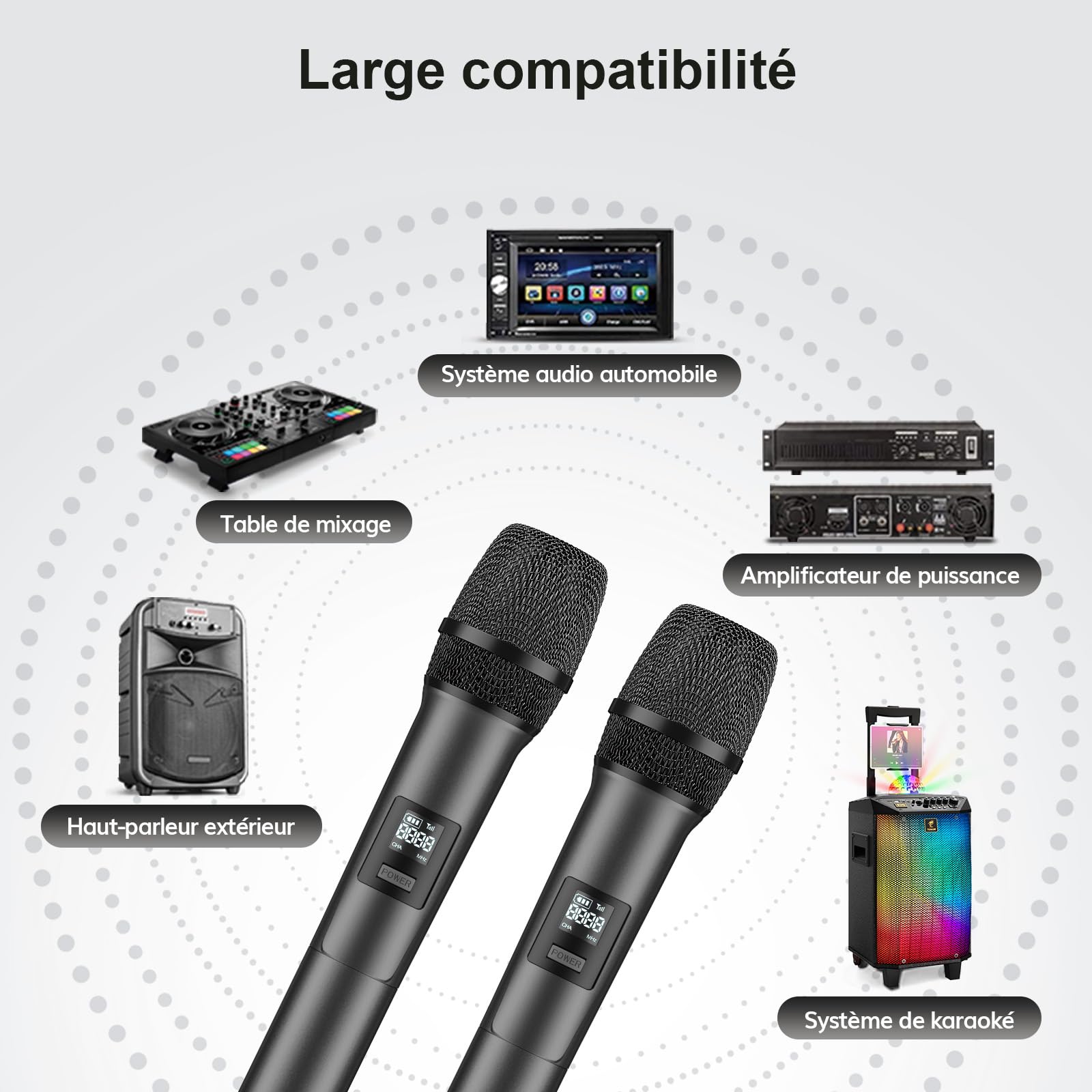 TONOR Microphone sans Fil Dynamique TW450, Système Karaoké avec Récepteur, 2x5 UHF, 60M