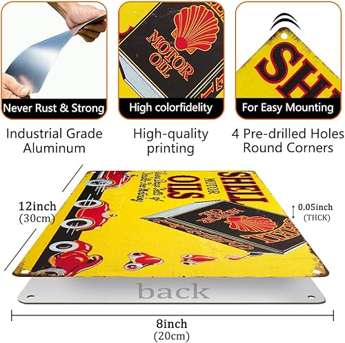 Miniatura 2 de Letreros de lata vintage, juego de 5, aceite de motor y anuncios automotrices (blanco)