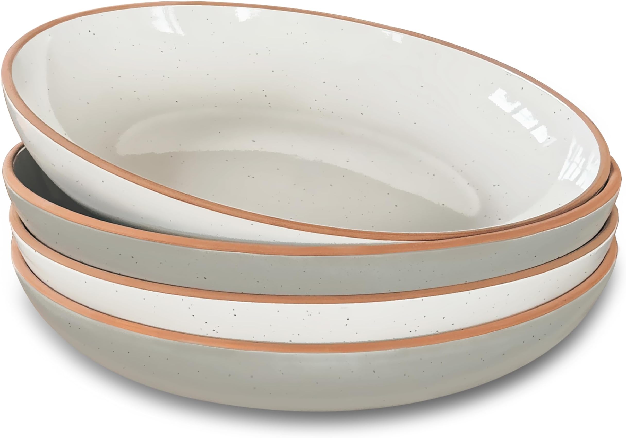 Ceramic Large Pasta Bowls 30oz, Set of 4 - Serving, Salad, Dinner, etc Plate/Wide Bowl - Microwave, Oven, Dishwasher Safe Kitchen Dinnerware - Modern Porcelain Stoneware Dishes, Vanilla & Grey