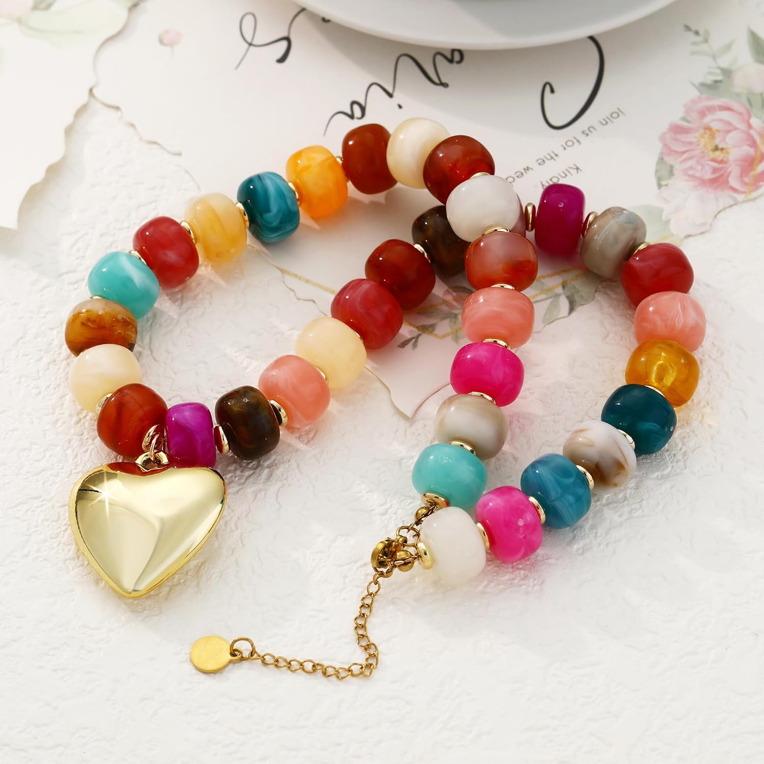 Chunky Gold Heart Necklace for Women, Trendy Mom 1111 Heart Charm Toggle Statement Paperclip Chain Beaded Choker Necklaces Mothers Birthday Day Y2K Jewelry Gift