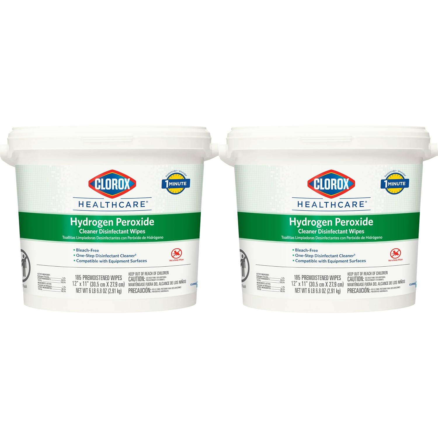 Clorox Healthcare Hydrogen Peroxide Cleaner Disinfectant Wipes 12 x 11 Bucket 185 Count Pack of 2 Package May