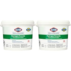 Clorox Healthcare Hydrogen Peroxide Cleaner Disinfectant Wipes 12 x 11 Bucket 185 Count Pack of 2 Package May