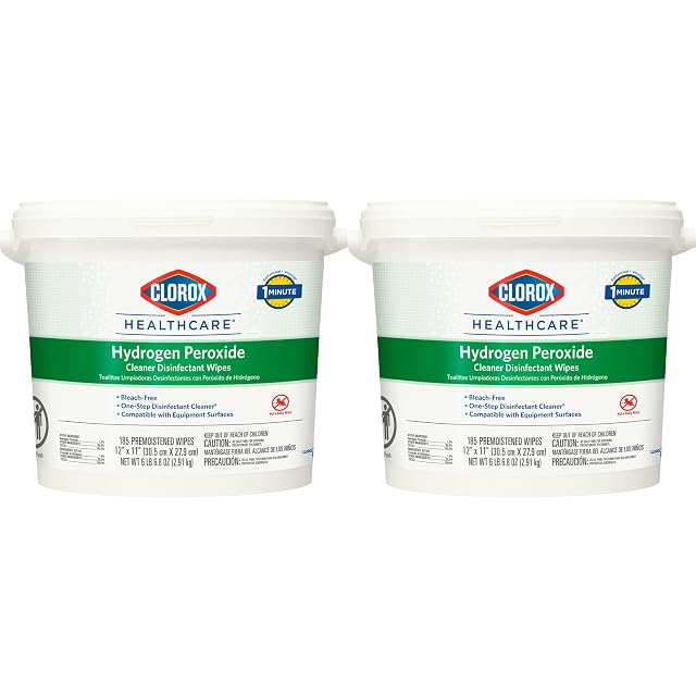 Clorox Healthcare Hydrogen Peroxide Cleaner Disinfectant Wipes 12 x 11 Bucket 185 Count Pack of 2 Package May