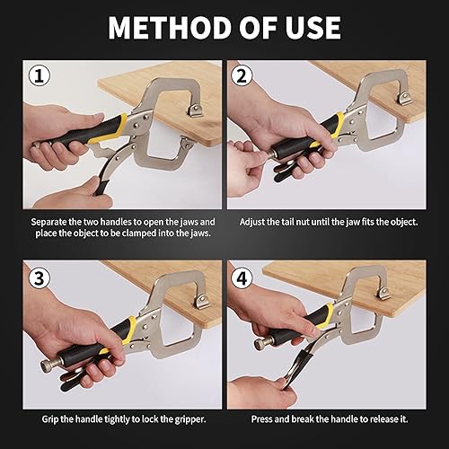 Miniatura 7 de Juego de 2 alicates de bloqueo resistentes con abrazadera en C de 11 pulgadas con almohadillas giratorias para artesanos, taller en casa,