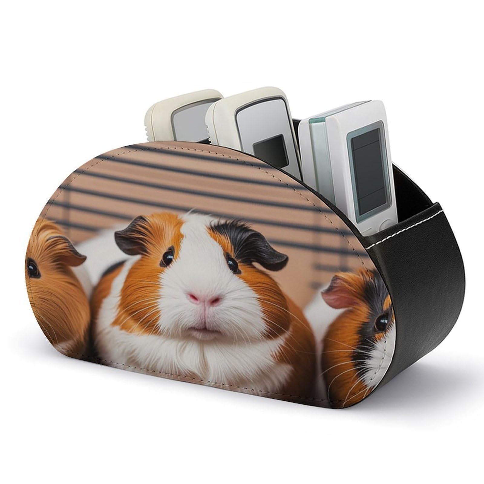 FekiLoot Guinea Pigs TV Remote Control Holder with 5 Compartments Multi-functional Leather Bedside Table Remote Caddy Desktop Storage Box for Store Pen Controller Media Player Cosmetic