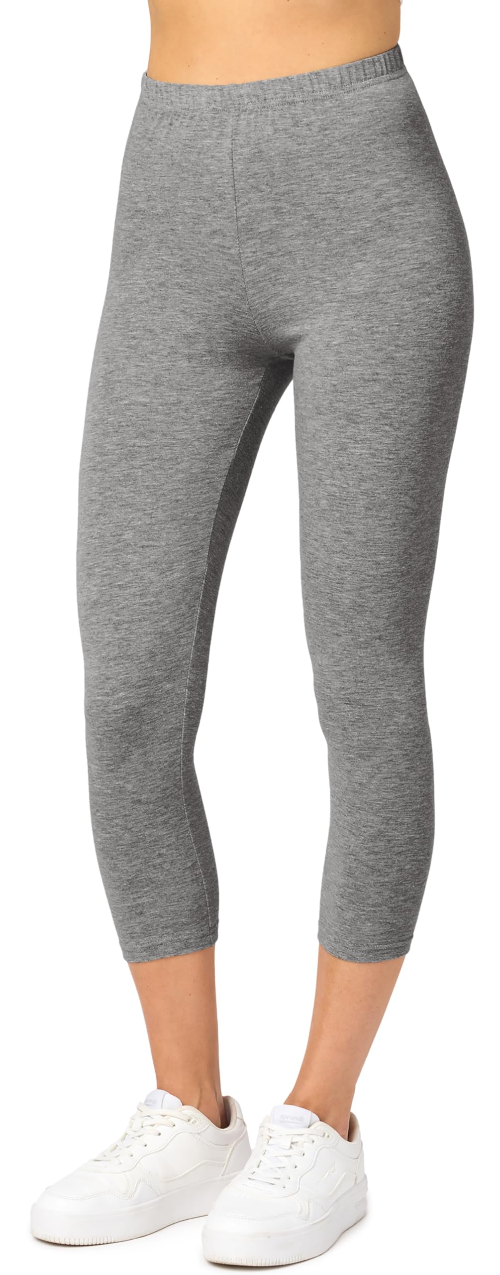 Merry Style Damen Leggings 3/4 aus Baumwolle mit Stretch – Leichte Capri Leggings Damen aus atmungsaktiver, elastischer Baumwolle, ideal für Yoga Sport Freizeit Reisen MS10-199 (Mittel Melange,L)