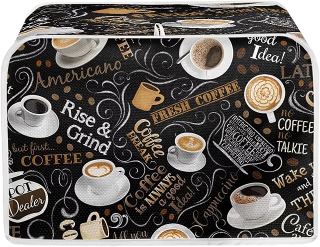 UNICEU Couverture de grille-pain à motif de café matelassé - Convient le plus standard 4 Grille-pain à tranches