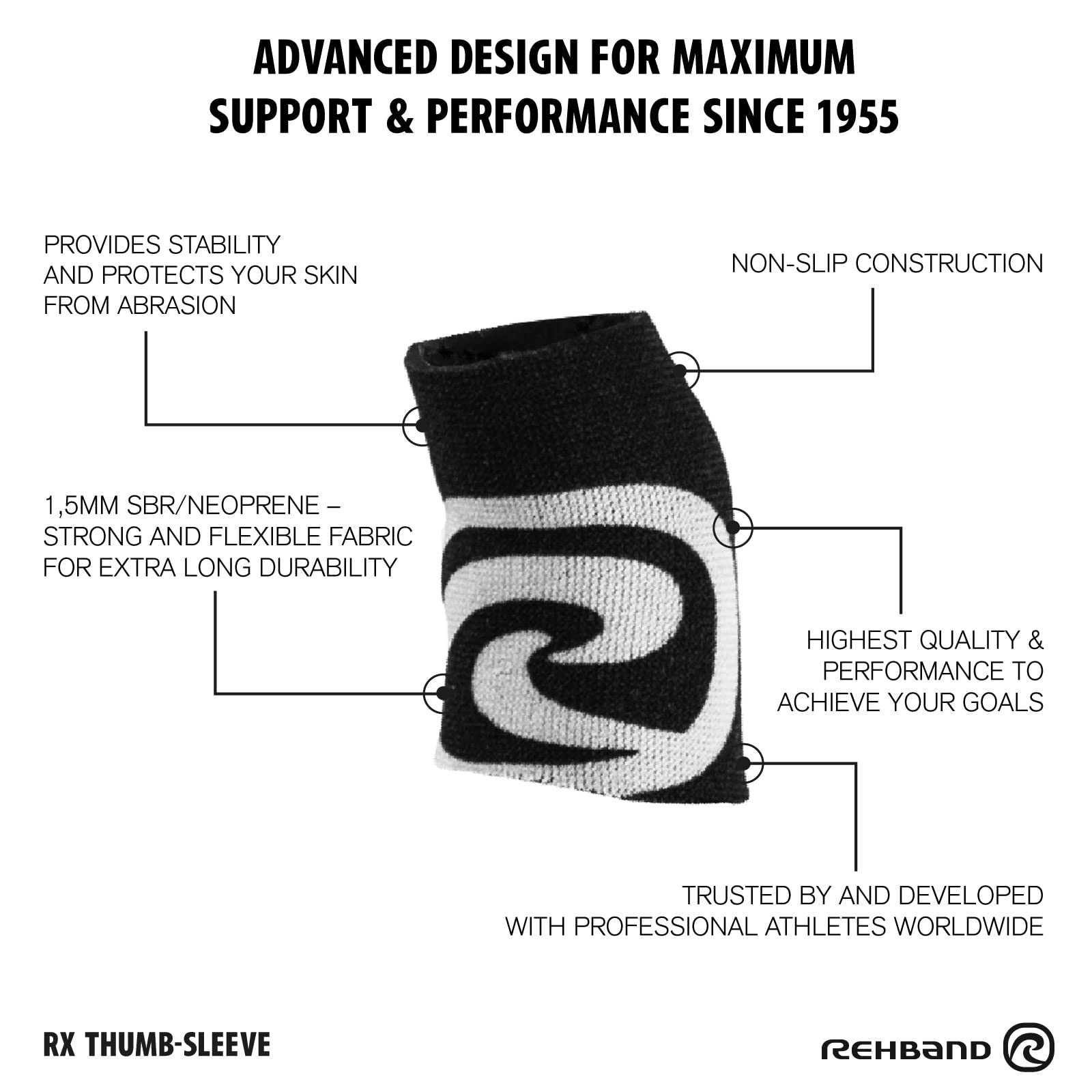Rehband RX Thumb Brace, 1 Paio, Protezione del Pollice per l'allenamento della Forza, Neoprene da 1,5 mm, Protezione della Presa a Gancio