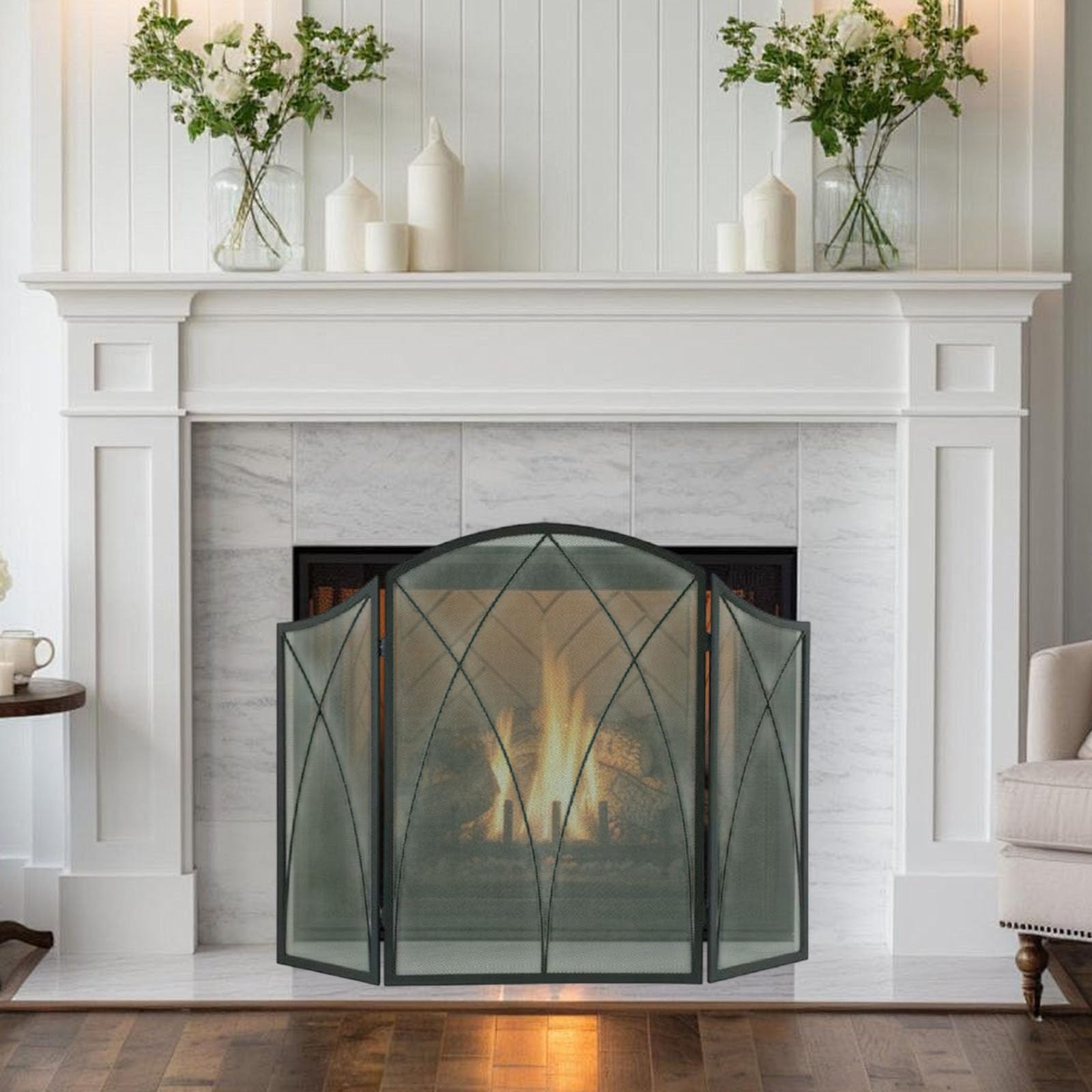 Salvachispas Plegable Pantalla Protectora de Chimenea, Salvachispas Chimenea leña, Antichispas para Chimeneas de Leña,Rejilla Chimeneas Leña y Estufas, Chimenea Puerta de pie Malla Decorativa