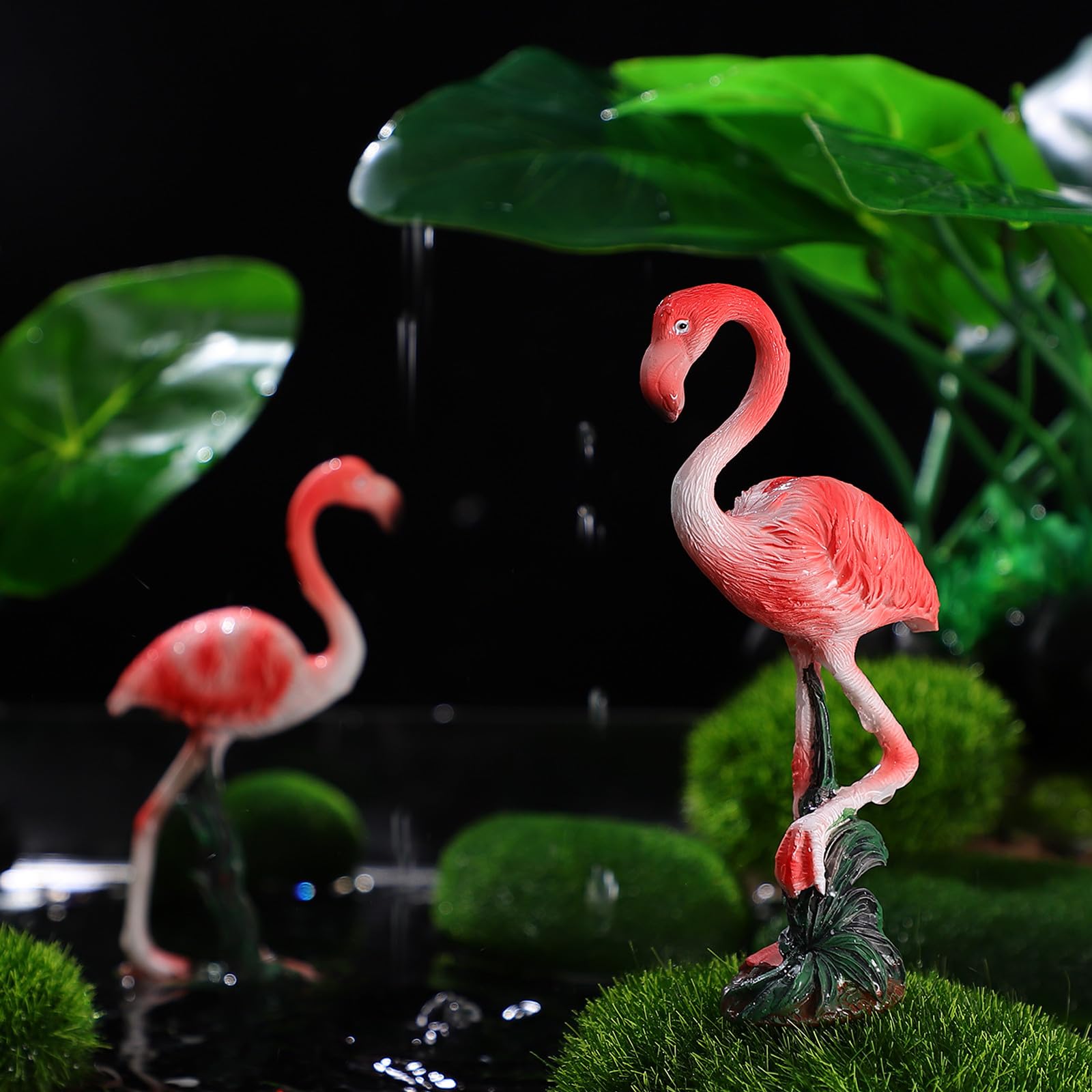 Hohopeti Statuetta Fenicottero in Resina 2 Pezzi Ornamento Bonsai da Giardino a Forma di Fenicottero Decorazione da Tavolo per Casa e Giardino Regalo Artigianale per Matrimoni e Feste