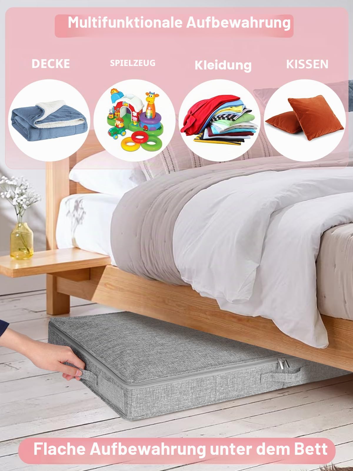 Unterbett-Aufbewahrungsbehälter mit niedrigem Profil, 10,2 cm hoch, Unterbettkommode mit starren Seitenwänden und Boden, flacher Kleideraufbewahrungsbehälter mit Deckel für Couch, Sofa, Schlafsaal, 2