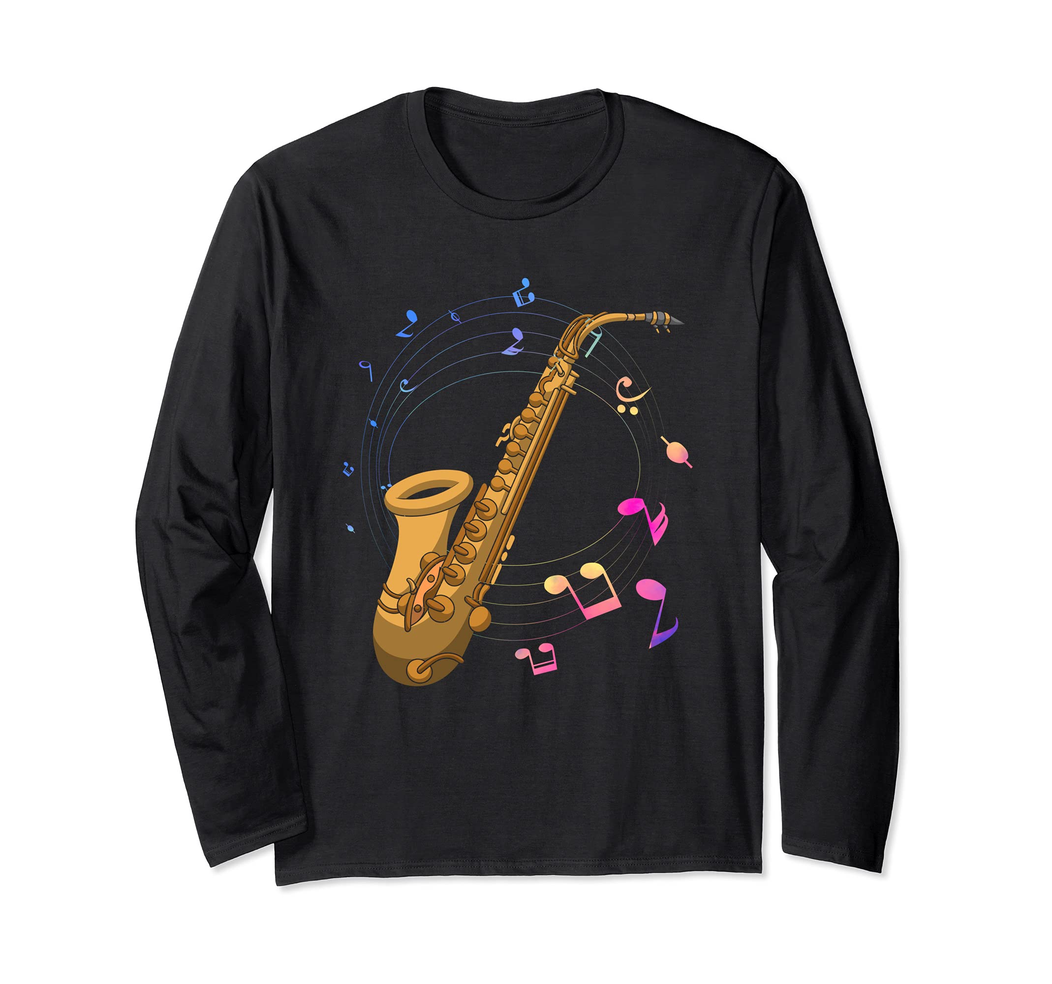 Saxophonist Sax Player Music Notes Jazz Music Saxophone Long Sleeve T-Shirt, Black
