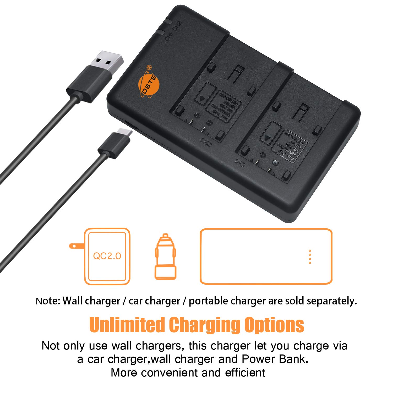 DSTE® UE Cargador DC106U VW-VBK180 Li-ion Batería Para Panasonic HC-V10, HC-V100, HC-V100M, HC-V500, HC-V500M, HC-V700, HC-V700M, HDC-HS60, HDC-HS80, HDC-SD40, HDC-SD60, HDC-SD80, HDC-SD90 - View #5