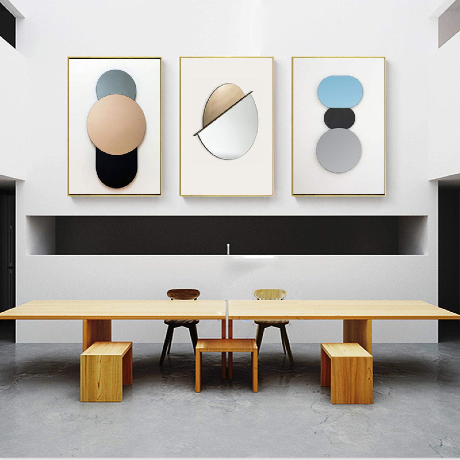 Décoration salon moderne avec triptyque géométrique abstrait 50x70cm