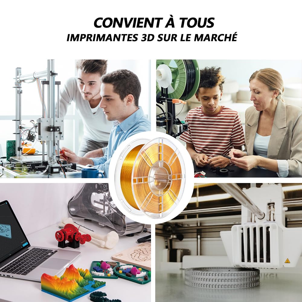 iBOSS PLA Plus (PLA+) Shiny Silk 3D Printer Filament 1,75 mm Silk PLA + 1,75 Dimension Accuracy +/- 0,02 mm, Bobine de 1 kg (2,2 kg) pour imprimante 3D FDM (Silk Gold)