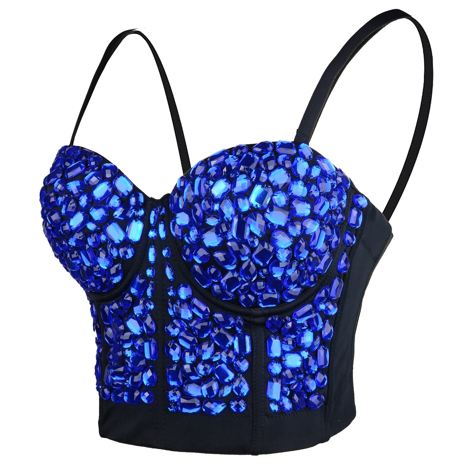 ELLACCI Womens Sexy Rhinestone Punk Bustier Crop Top Push Up Corset Bra Black