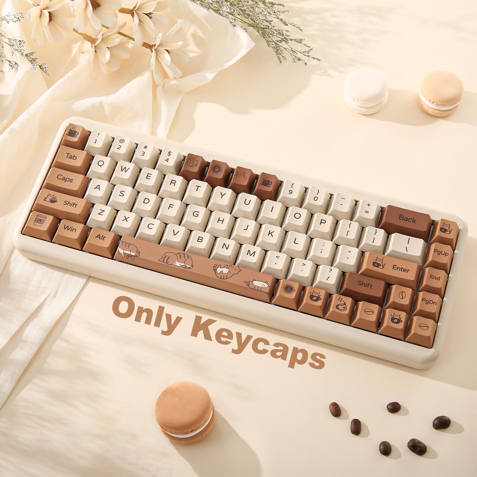 Amazon.co.jp: YUNZII コーヒーキャット PBT 昇華型キーキャップ 152