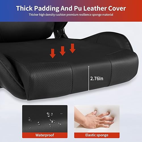 Miniatura 18 de Silla ergonómica para videojuegos, silla de juegos de piel sintética con reposacabezas, silla de carreras para computadora con soporte lumbar, silla