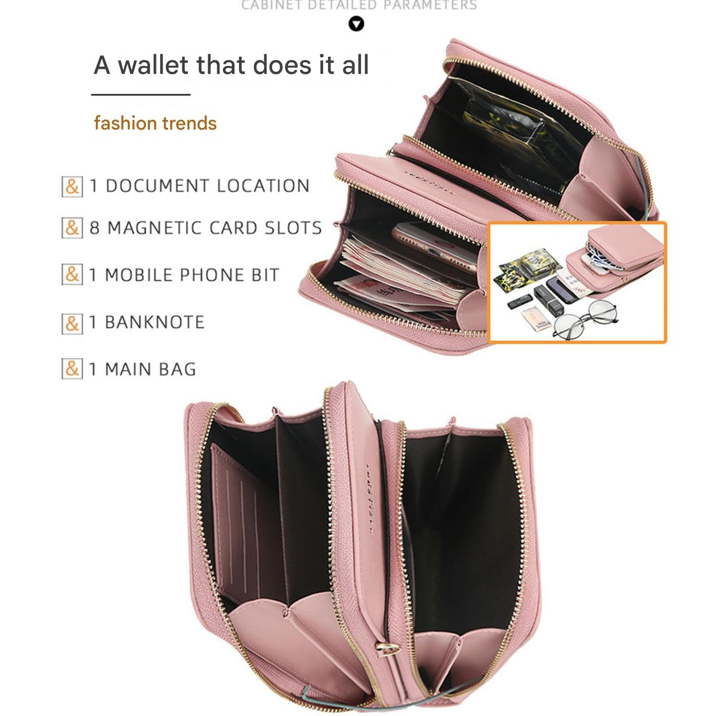 Portfel damski o dużej pojemności, zamek błyskawiczny, torba na telefon komórkowy, modna i wszechstronna, miękka skóra, torebka crossbody, prezent dla kobiet, kolor czarny