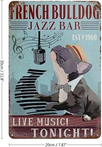 Miniatura 2 de Letrero de metal con diseño de bulldog francés, Jazz Bar, música en vivo, esta noche, letreros artísticos para pared, regalos para amantes de la