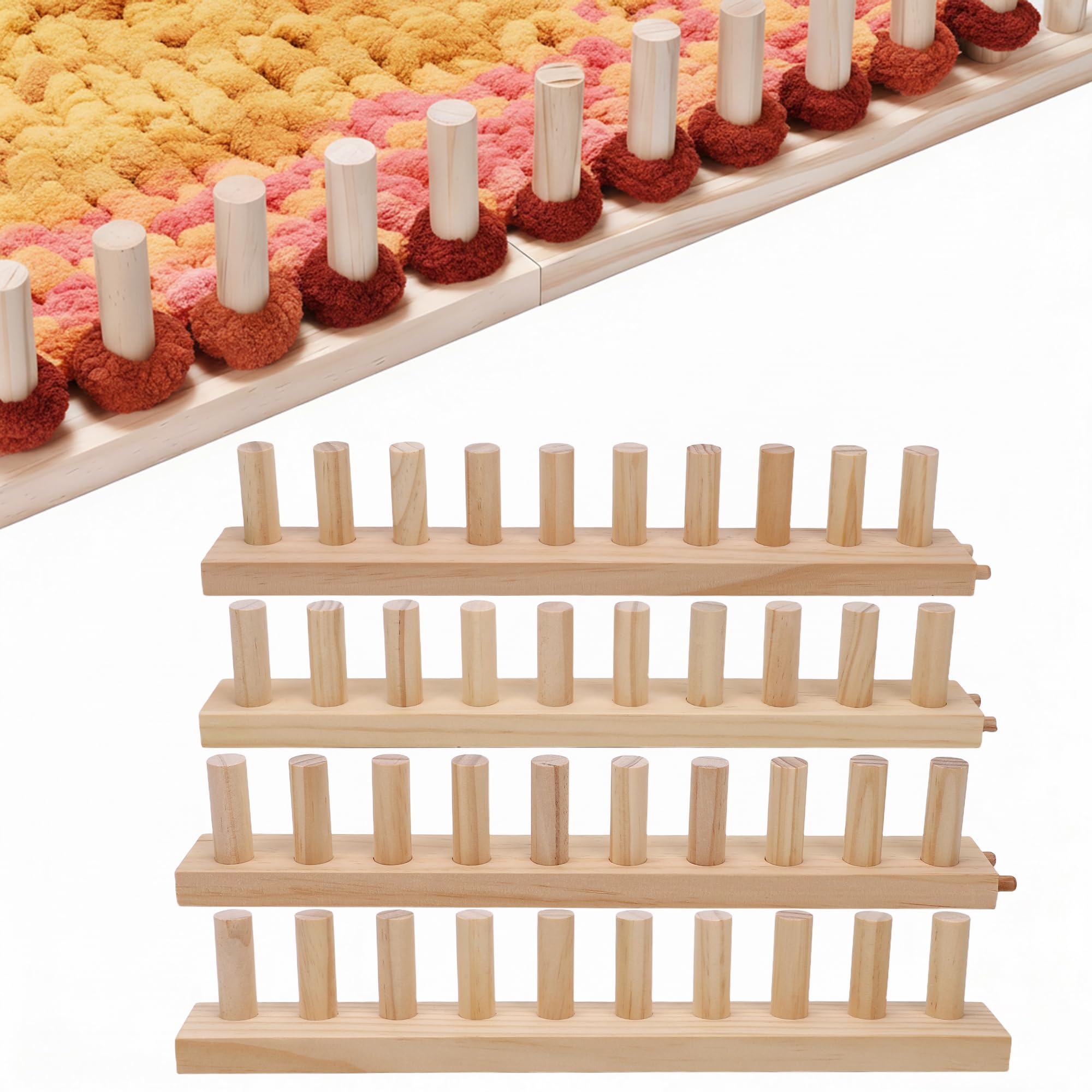 MEKOTRIN 61" Chunky Knitting Blanket Loom, 4PCS Thick Wooden Blanket Loom for Chunky Yarn, Adjustable Size Beginner-Friendly Yarn Craft Weaving Tools, Easy to Assemble, for Home Decor Craft Studio