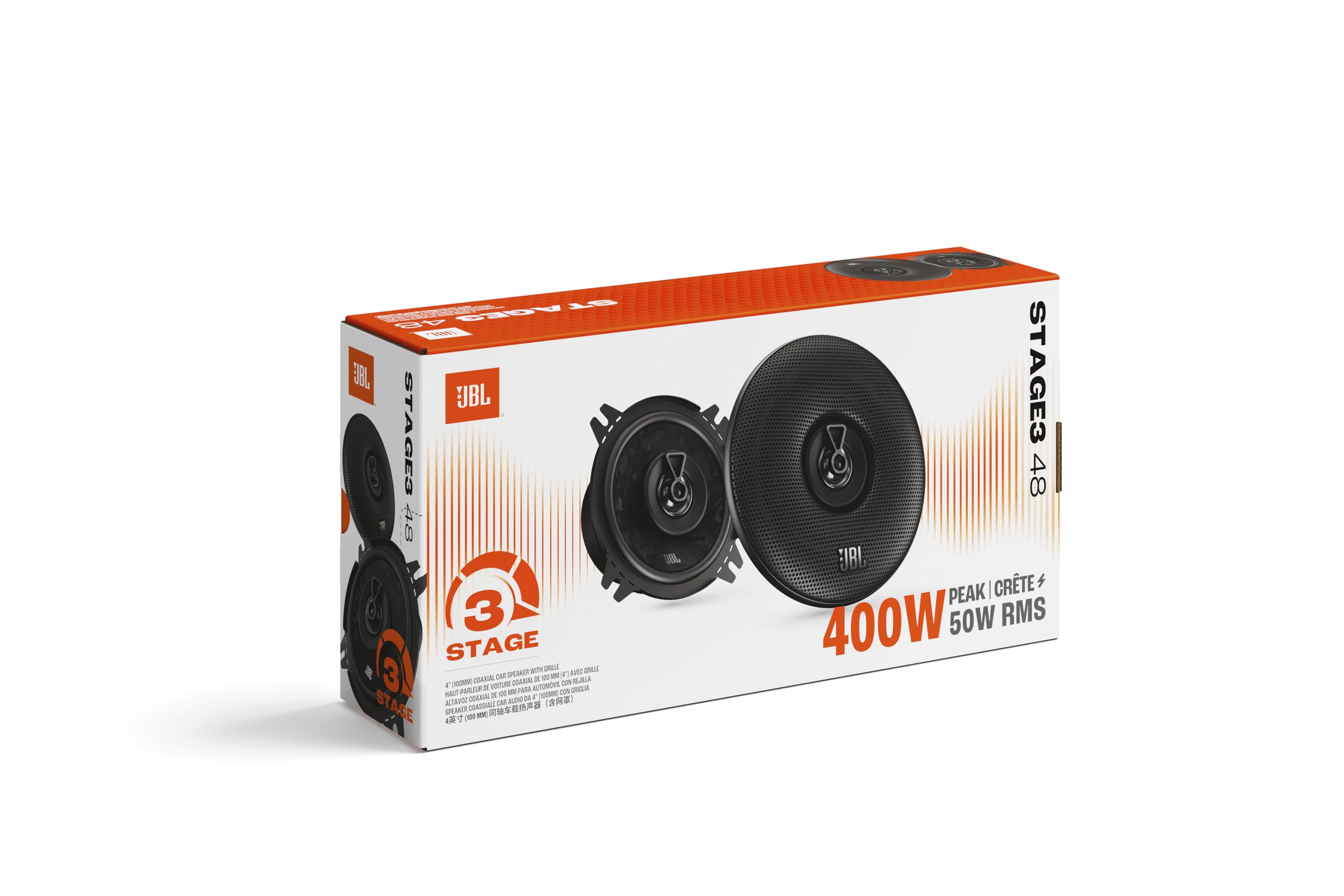 JBL Stage3 Gen2 48 Altavoces de Coche Coaxiales de 4 Pulgadas (100mm) con Rejilla 50W RMS 400W Pico Tecnología Plus One Fibra de Vidrio Impedancia 4 Ohmios para Sonido HiFi