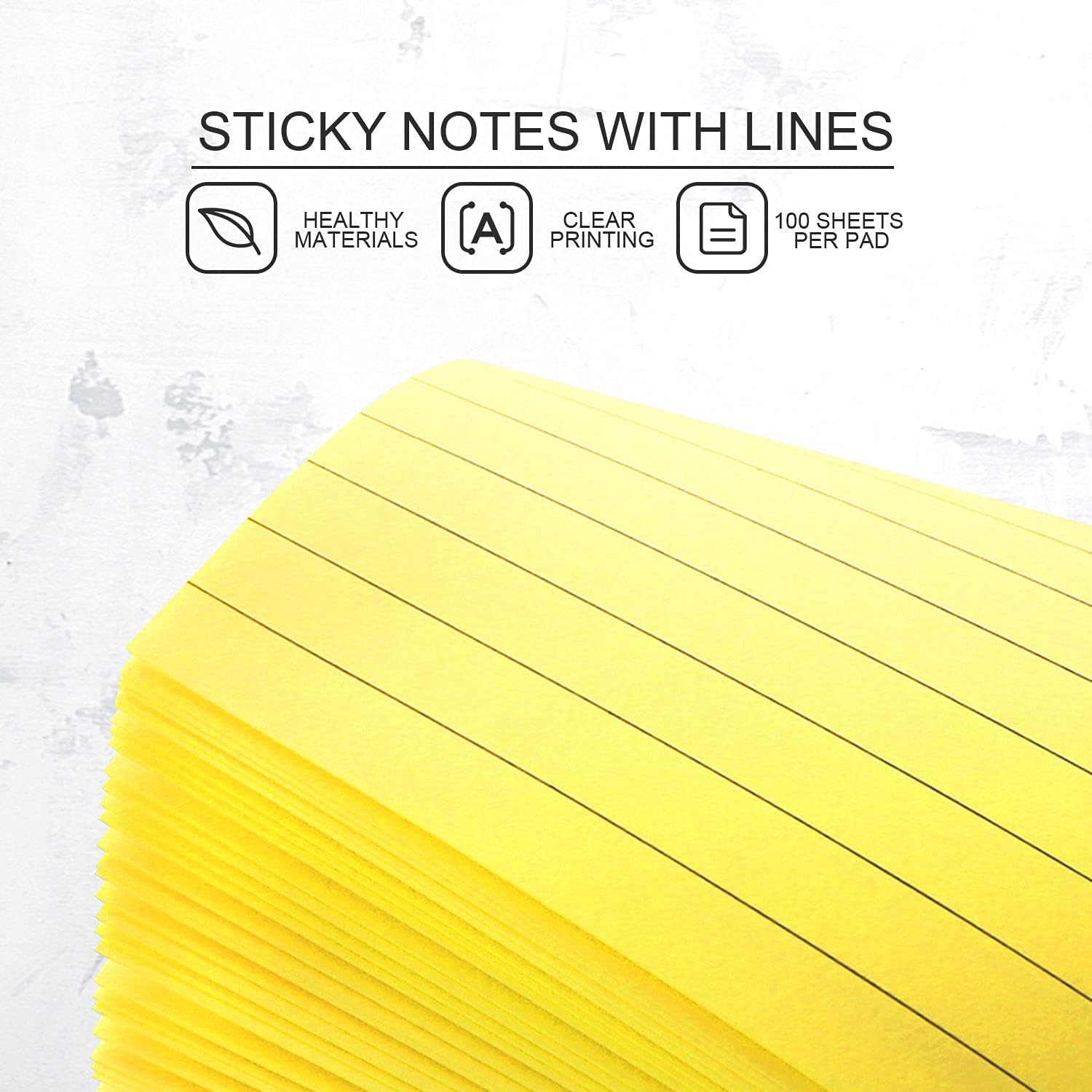 Teskyer Lined Sticky Notes 3x3 Inch, 600 Sheets Adhesive Self-Stick Notes, 6 Bright Colors, 100 Sheets/Pad