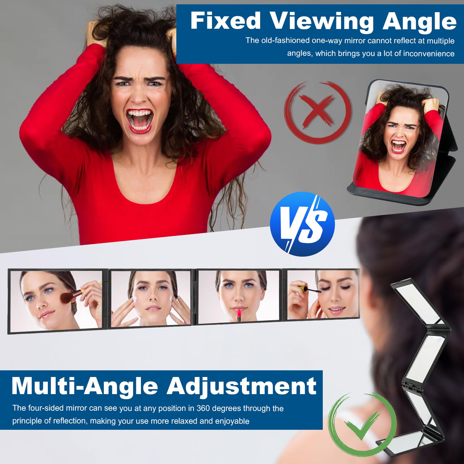 Specchio Pieghevole 360 Gradi - Portatile per Trucco e Taglio Capelli, Auto-Styling e Visione Parte Posteriore