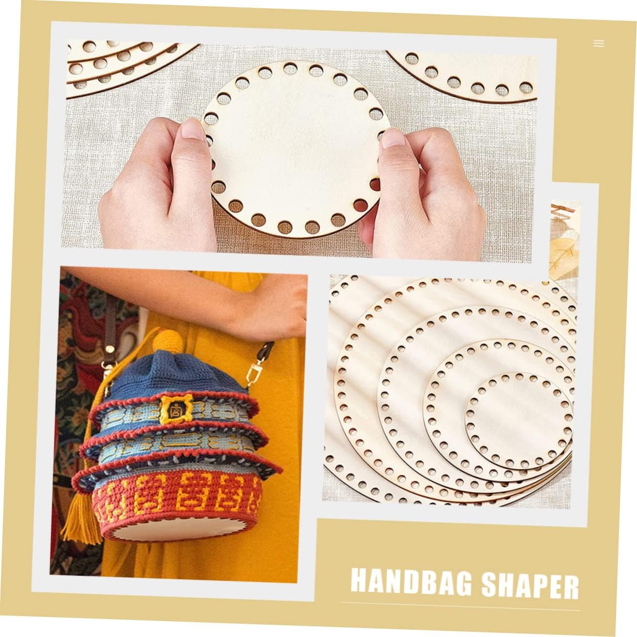 NUOBESTY 15pcs Crochet Bag Shaper Base Knitting Bag Bottom Wooden Weaving Board DIY Supply