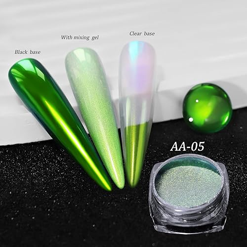 Miniatura 4 de CHARMING MAY Polvo de uñas holográfico cromado brillante con diamantes, polvo metálico con purpurina reflectante efecto galaxia mágica para arte