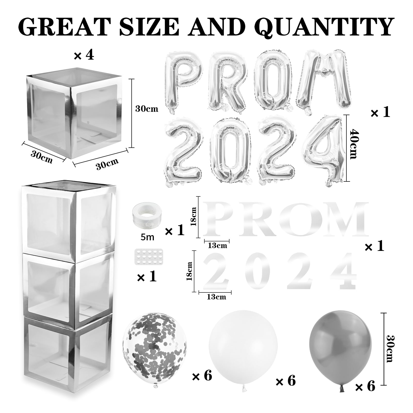 Abitoncc Prom Decorations 2025 Silver Balloon Boxes with “prom 2025 ” Letters Silver Latex Balloons for High School College Graduation Decorations Prom 2025 Balloon Boxes - Image 2