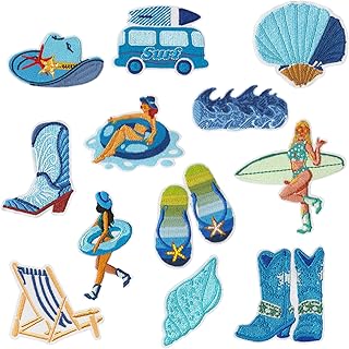 12 Piezas Playa en Verano Parches para Ropa, Parches Ropa Termoadhesivos, Retro Parchess Termoadhesivos para Ropas, Parchess Ropas para Sombrero, Mochila, Jeans, Bolsas, DIY Accesorios, Azul