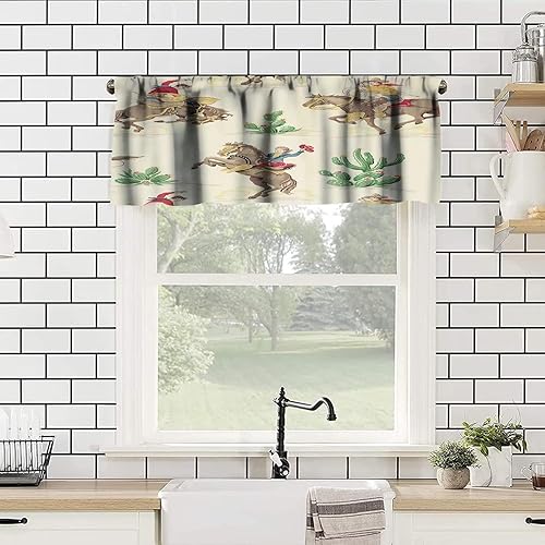 Miniatura 2 de Cortinas de vaquero occidental, cenefas de vaquero occidental, caballo en cactus salvaje, ventanas del desierto, cenefa de cortina corta para