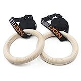 5BILLION Anneaux Gymnastique en Bois - Anneaux Olympique - Diamètre 28mm/32mm Réglable Suspension Training Exercice Fitness pour Pull Up, Musculation，Home Gym avec 2* Bandes en Nylon 32 mm de diamètre
