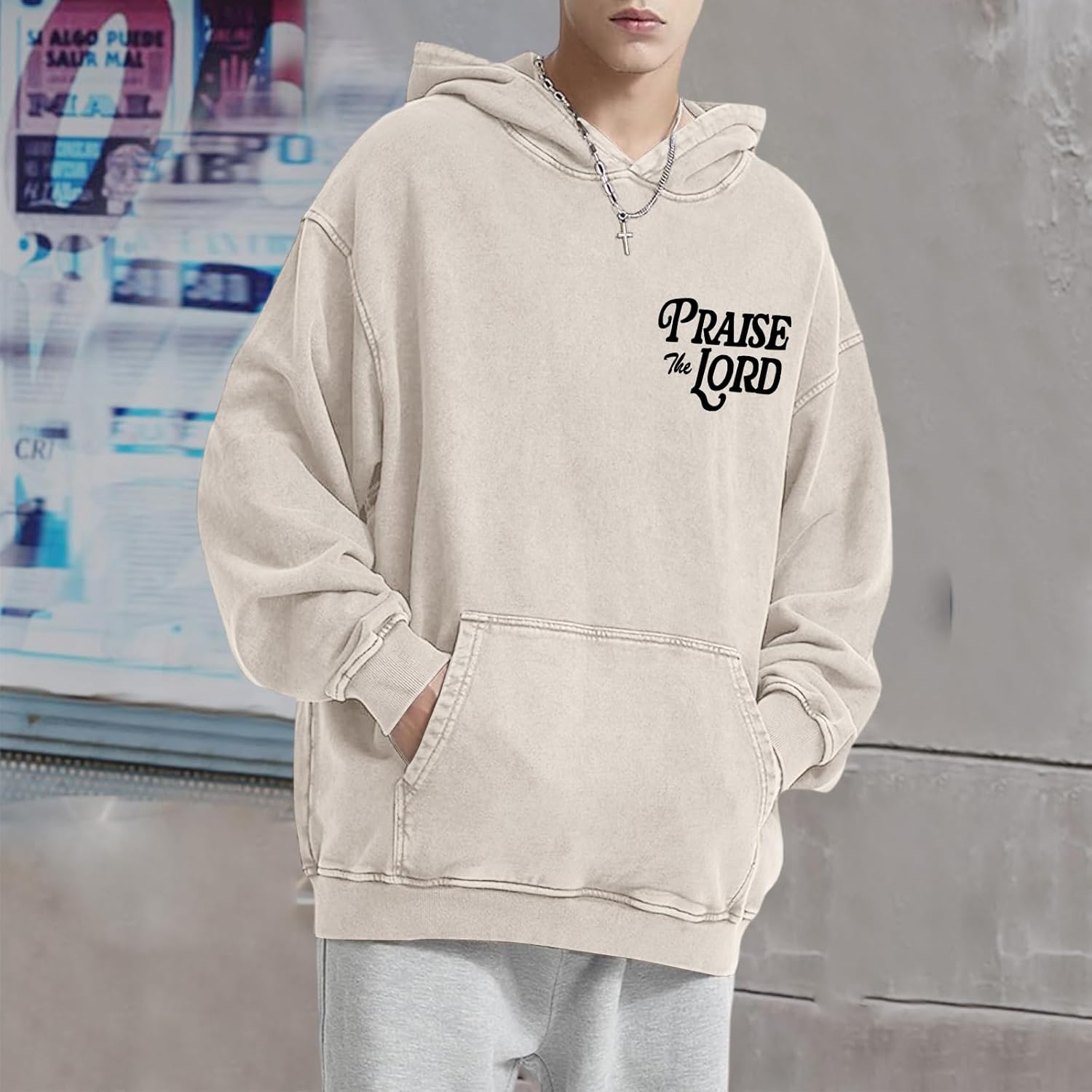 Christian Jesus Hoodies For Men Graphic Bible Verse God Hoodie Religious Faith Sweatshirt Acid Wash Vintage Pullover - Image 2