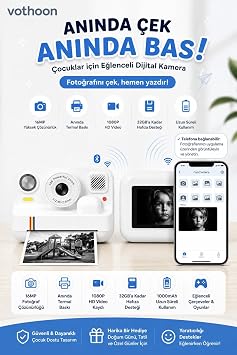ocuk An nda Bask l  Foto raf Makinesi 16MP Dijital Kamera 1080P Video WiFi Telefon Destekli beyaz