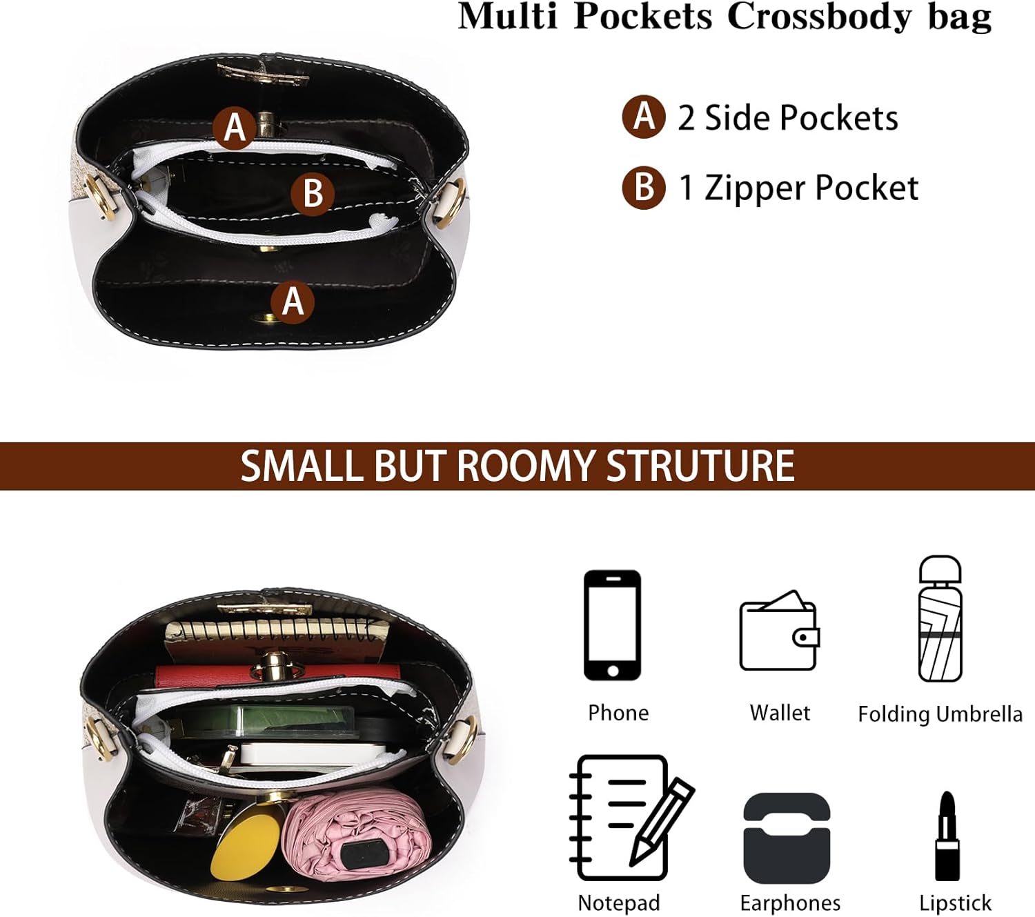 GAEKEAO Crossbody Bag Purses for Women Fabric Bucket Bag Satchel Trendy Handbags with Adjustable Shoulder Strap - Image 3