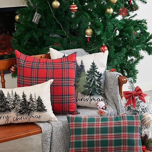 Miniatura 4 de DFXSZ Fundas de almohada de Navidad de 16 x 16 pulgadas, decoración de Navidad, acuarela, azul, verde, árbol de Navidad, estilo rústico, estampado